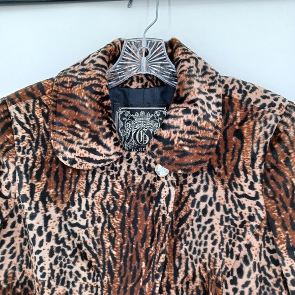 GUESS L Cropped Fur Lined Blazer Jacket Flared 3/4 Sleeve Y2K Retro Animal Print - Picture 4 of 15